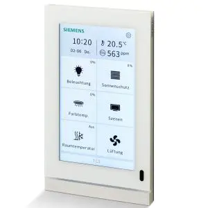 A white tablet with buttons and a button for the temperature