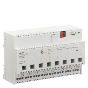 A white box with eight switches and one red button.